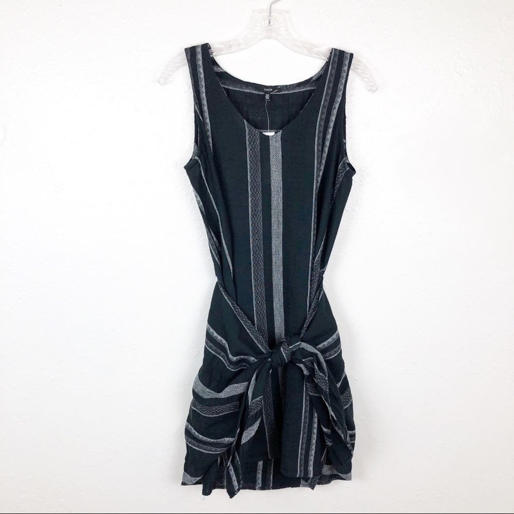 Drew Linen‎ Blend Black Gray Stripe Wrap Dress XS